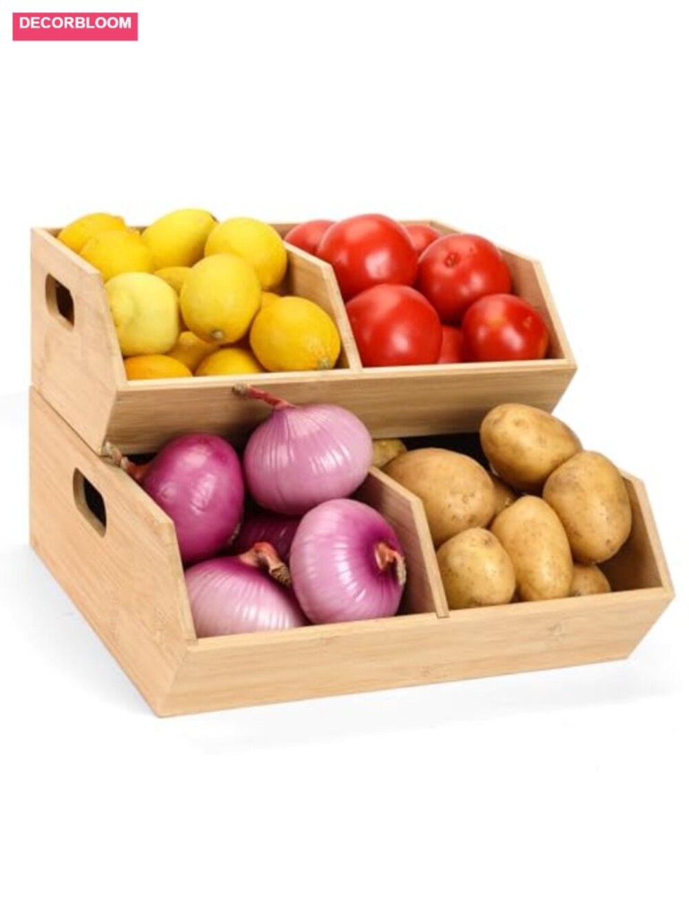 Bamboo Stackable Pantry Baskets Set of 2 Kitchen Storage Organizer Bins